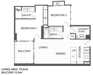 Floor Plan  2A - 2Bed_1Bath - The Briscoe by Kinleaf