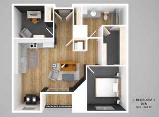 Bostwick Bostwick one bedroom one bathroom with den floor plan at The Conrad