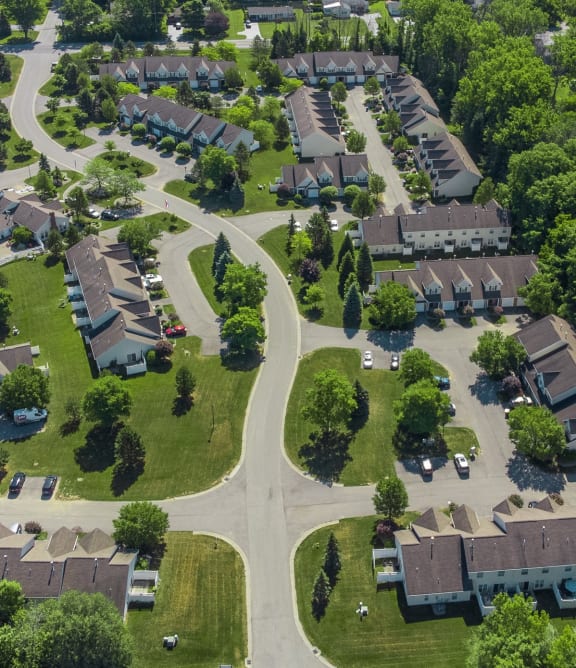 Aerial view of Webster Woods Townhomes' neighborhood