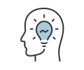 A light bulb inside a head silhouette.