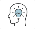 A light bulb inside a head silhouette.