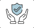 Two hands holding a shield with a checkmark.