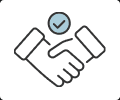 Two hands shaking with a check mark above them.
