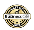 A black and gold logo with a bar across the middle.