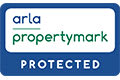 a blue and white sign with the word protected