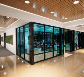 a view of the lobby from the inside of the building