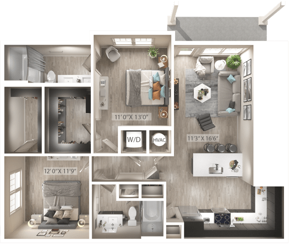 a 1 bedroom floor plan apartments at Icon Apartment Homes at Ferguson Farm, Bozeman, Montana