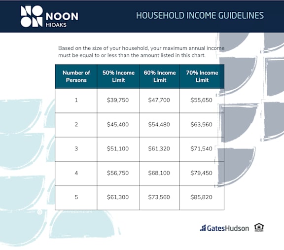 A chart detailing household income guidelines based on the number of persons and income limits.