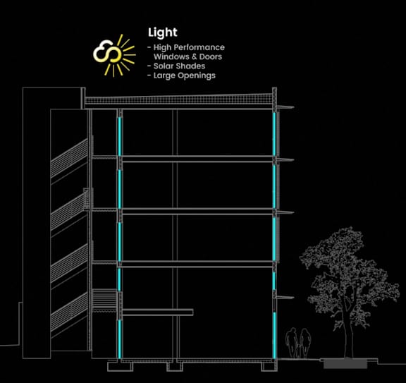 a night view of a building with lights on it