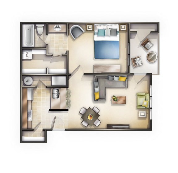 Floor Plan  One Bedroom at Mandalay on 4th Apartments, Florida