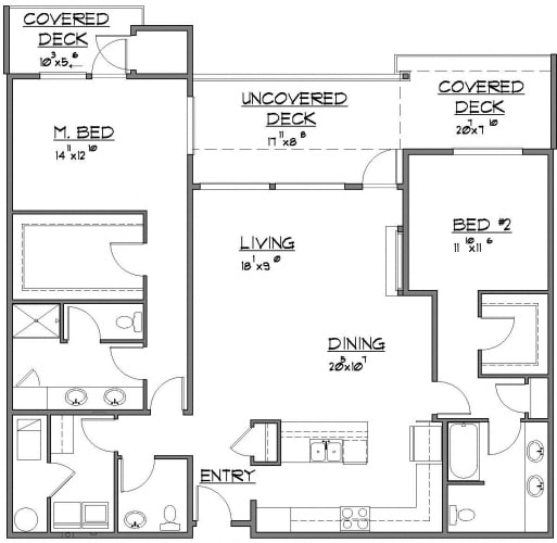 Floor Plan  2 Bed / 2 Bath + Powderat Bridgeview 125, University Place, 98466