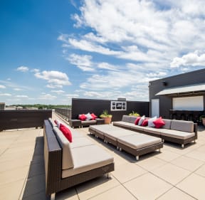 Rooftop lounge area at The Foundry Apartments, South Bend, Indiana