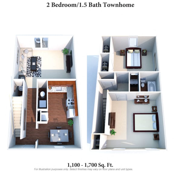 2 bed 1.5 bath floor plan A at Walnut Creek Townhomes, Ohio