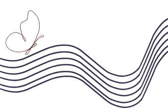A butterfly is perched on a wavy line.