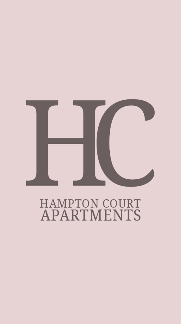 Hampton Court Apartments logo on a pink background.