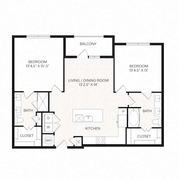 a floor plan of a bedroom floor plan with bedrooms and baths