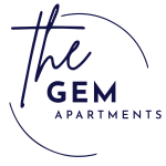 a logo for a company called hg gem apartments