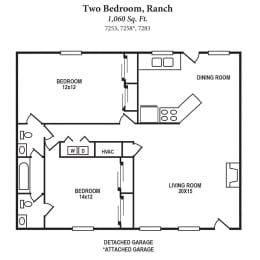  Floor Plan 2B, 1.5B - Ranch - 7253, 7258, 7283