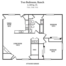  Floor Plan 2B, 1.5B - Ranch - 7321, 7330, 7332