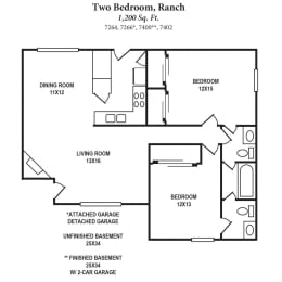  Floor Plan 2B, 1.5B - Ranch - 7264, 7266, 7400, 7402