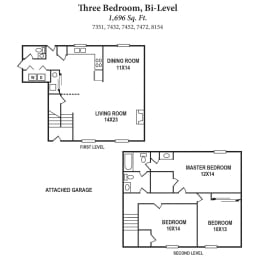  Floor Plan 3B, 1.5B - Bi Level - 7351, 7432, 7452, 7472, 8154