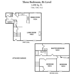  Floor Plan 3B, 1.5B - Bi Level - 7360, 7380, 7412