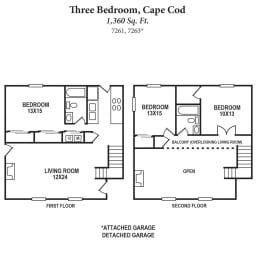  Floor Plan 3B,  2B - Cape Cod - 7261, 7263