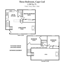  Floor Plan 3B, 2B - Cape Cod -7310, 7312, 7361, 7363