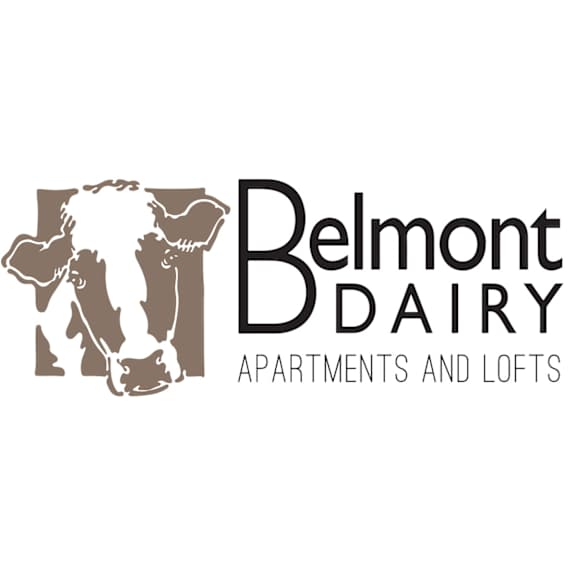 A logo for Belmont Dairy apartments and lofts.