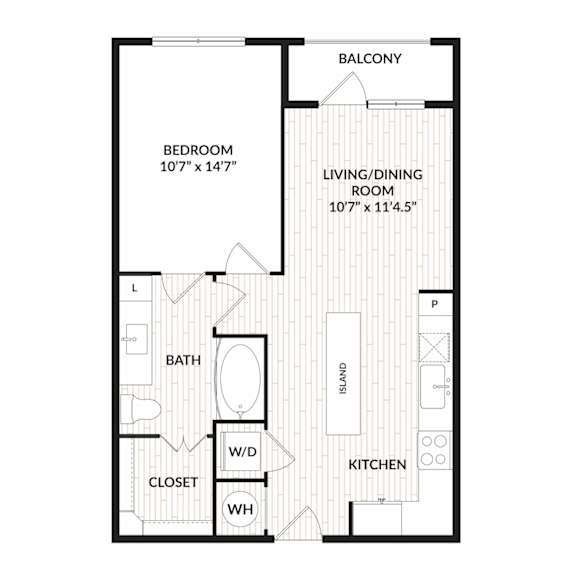 Aura Main Street Apartments in Lewisville, Texas One Bedroom Floor Plan