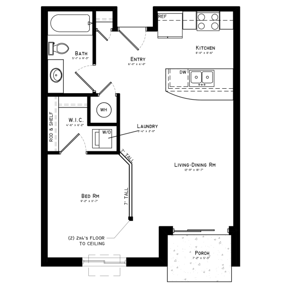 Bristol Floor Plan, 570 SF