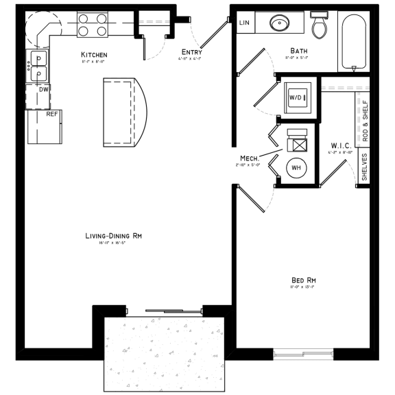 Durham Floor Plan, 775 SF