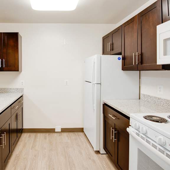 Updated kitchens with updated cabinets and appliances