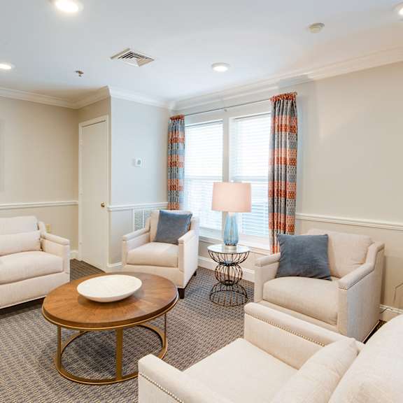 Community space with seating area
