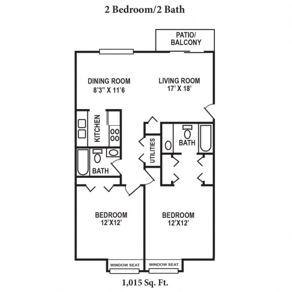 2 Bed 2 Bath Floor Plan at Hunter's Creek Apartments, Cincinnati, OH, 45242