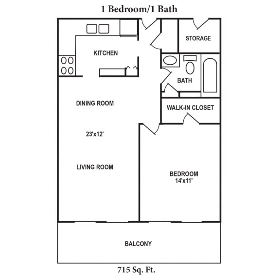 1 bed 1 bath floor plan B at Indian Lookout Apartments, Cincinnati, 45238