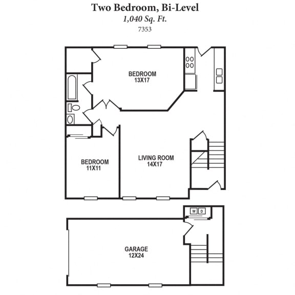2b BiLevel 1040SqFt Floor Plan at The Villas at Kingswood, Ohio, 45069