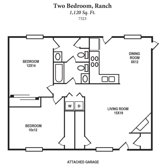 2b Ranch 1120SqFt Floor Plan at The Villas at Kingswood, Ohio