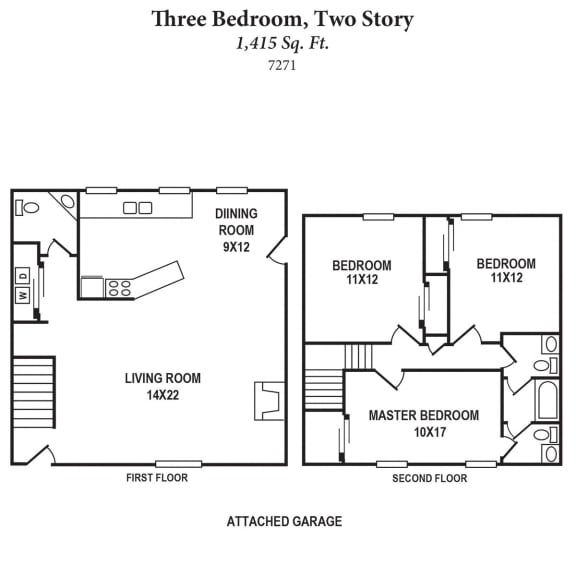 3b 2Story 1415SqFt Floor Plan at The Villas at Kingswood, West Chester, OH