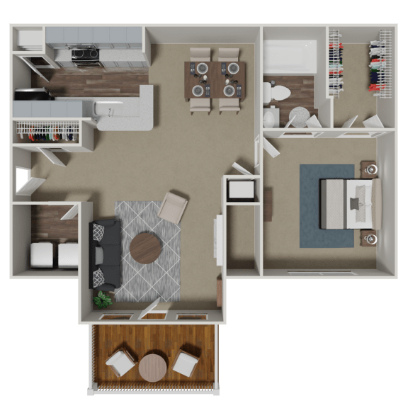 Ashford 1 Bedroom 1 Bath Floorplan at Crestmark Apartment Homes, Lithia Springs, GA