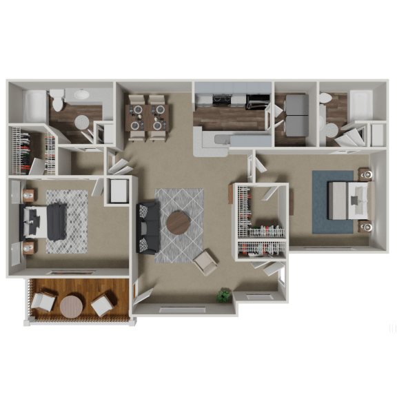 Bradford 2 Bedroom 2 Bath Floorplan at Crestmark Apartment Homes, Georgia, 30122
