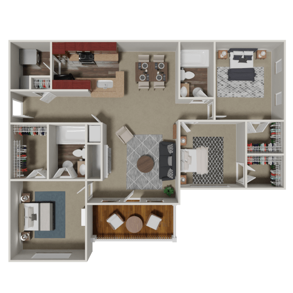 Carlisle 3 Bedroom 2 Bath Floorplan at Crestmark Apartment Homes, Lithia Springs, GA, 30122