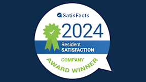 A badge indicating a company has won the Satisfacts 2024 Resident Satisfaction Award.