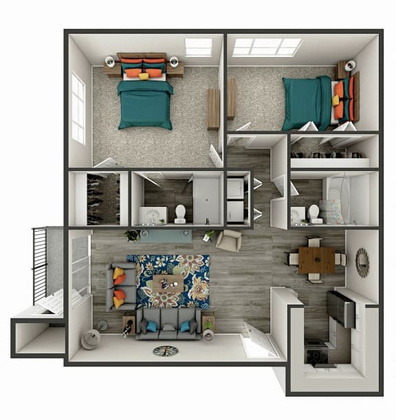 2 bedroom 2 bath floor plan at Glen at Lakewood, Lakewood, CO, 80228