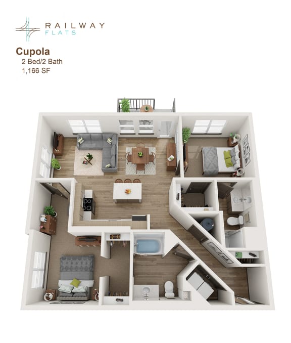 Cupola Floor Plan - 2 Bed/2 Bath Cupola Floor Plan - 2 Bed/2 Bath 1,166 Sq. Ft. at Railway Flats Apartments, Loveland, CO