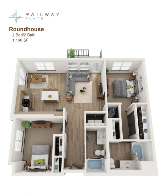 Floor Plan  Roundhouse Floor Plan - 2 Bed/2 Bath 1,166 Sq. Ft. at Railway Flats Apartments, Colorado, 80538