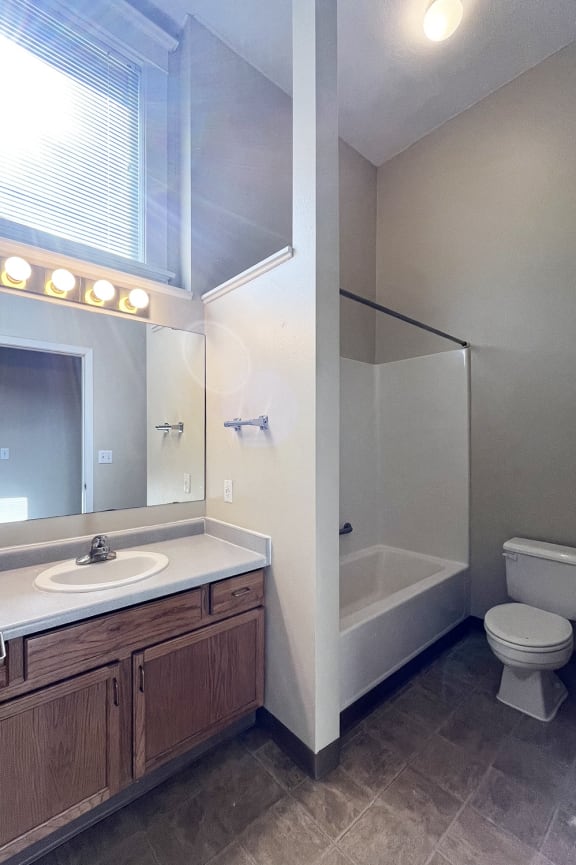 a bathroom with a toilet and a sink and a bath tub