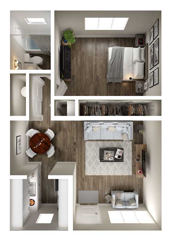 Vue on 67th 1 Bedroom Floor Plan with Vinyl Plank Flooring