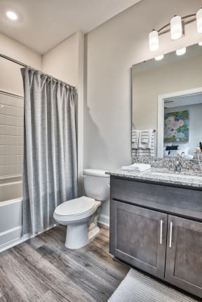 A bathroom with a toilet, sink, and shower curtain.