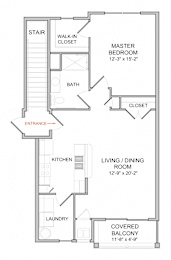 Floor Plan  1 Bed 1Bath 2nd Floor